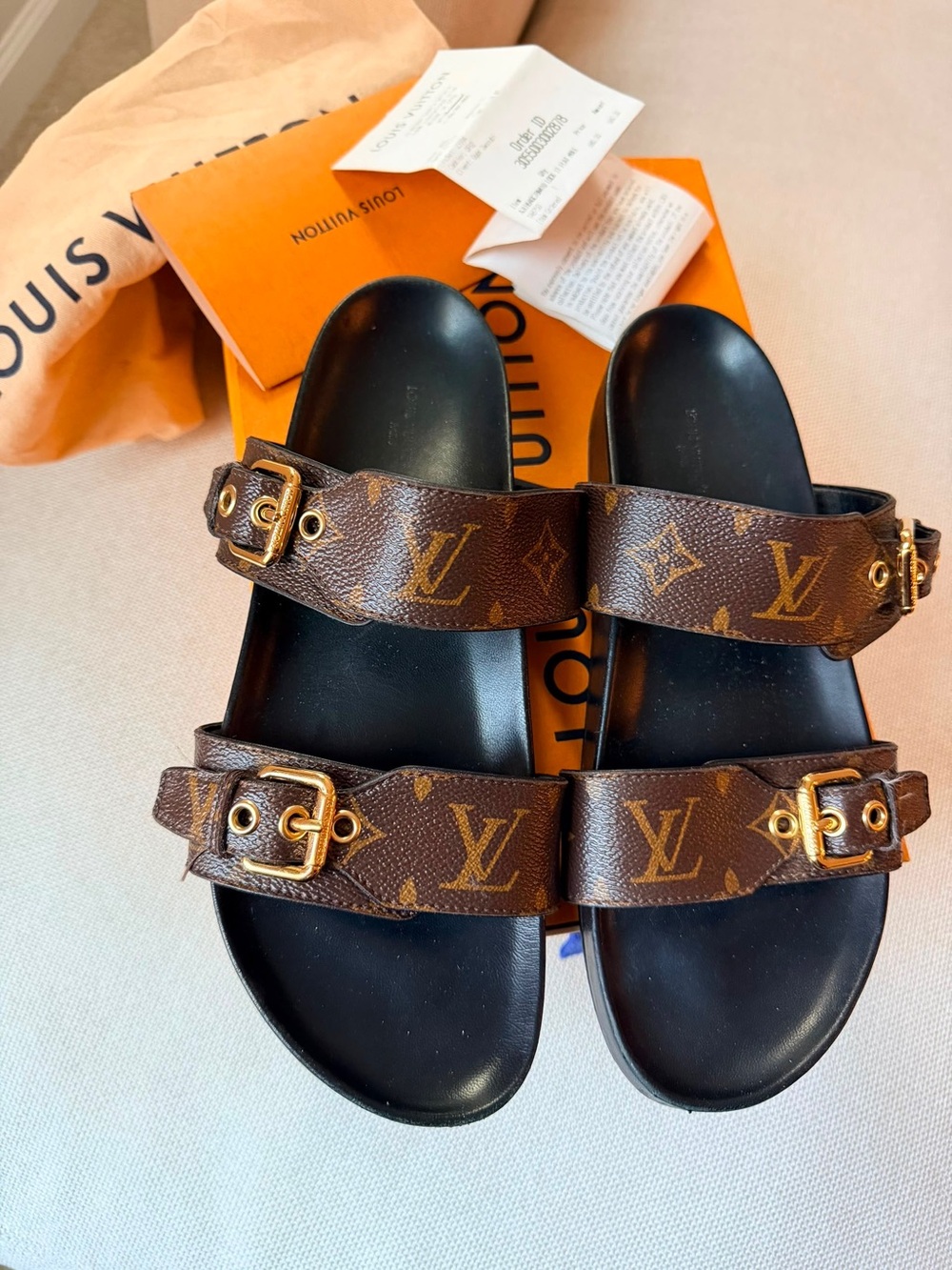 Louis Vuitton Women’s Brown Monogram Double-Strap Sandals